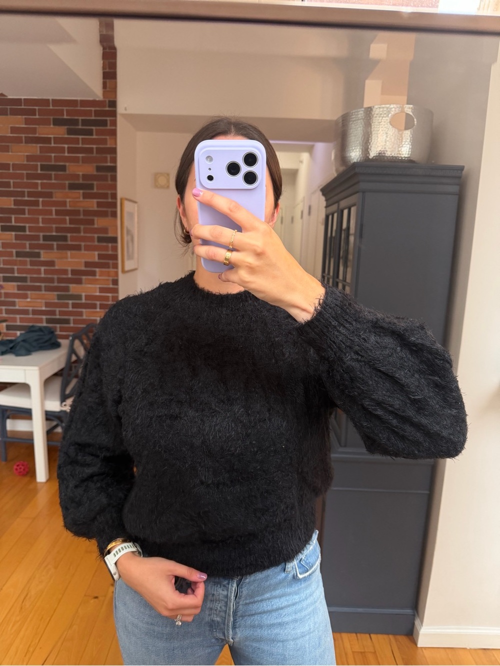 Show me your MuMu Black Fuzzy Crewneck Sweater - Classic Cozy Style